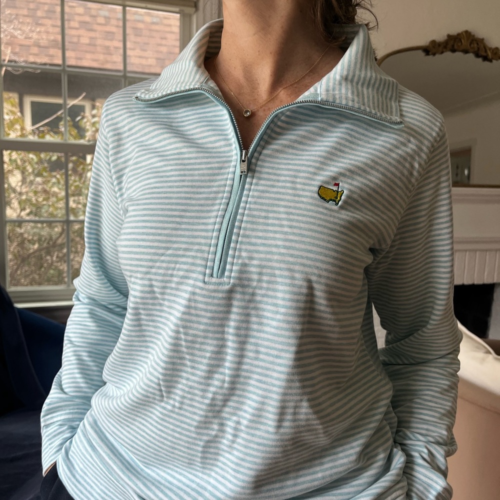 Masters Golf Gear. Magnolia Light Blue & White Striped Zip-Up. NWT women’s large - Picture 3 of 10
